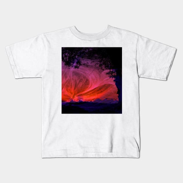 Fiery fractal sunset Kids T-Shirt by hereswendy